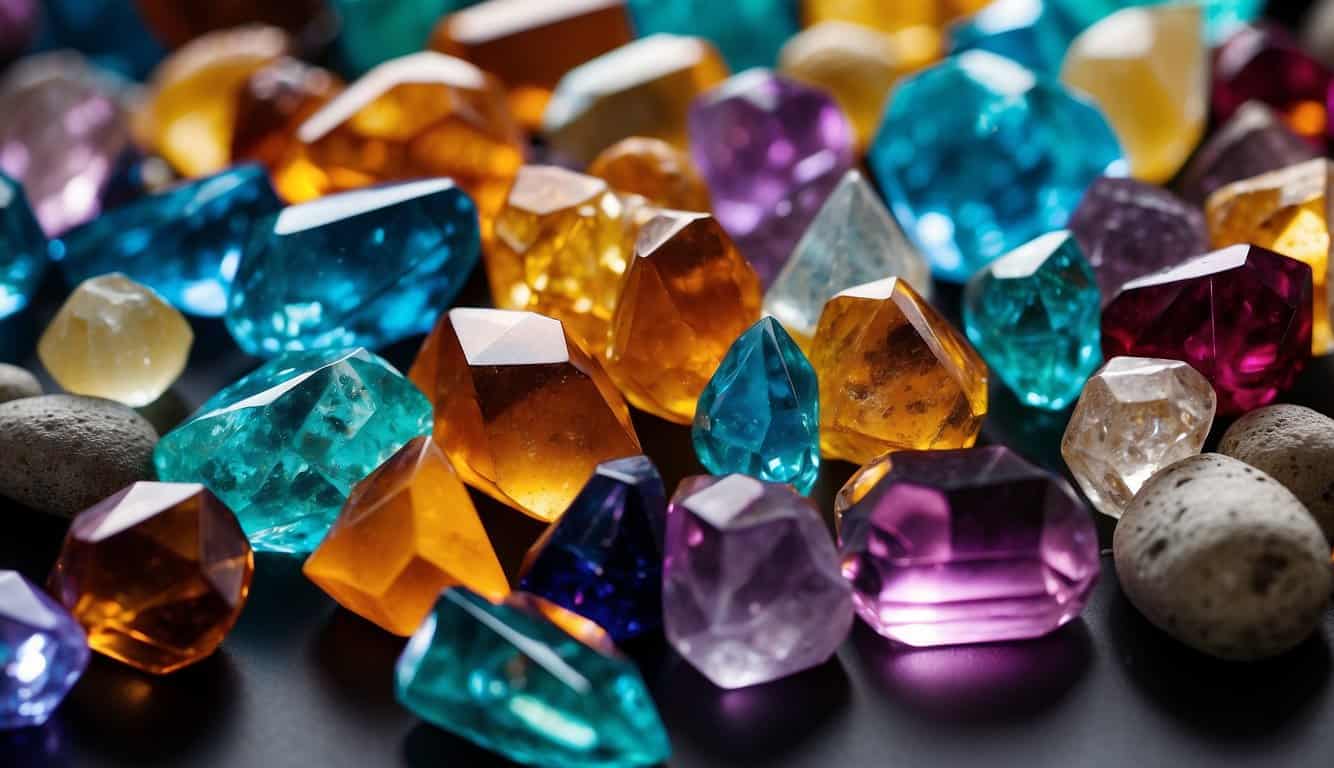A collection of vibrant crystals radiate energy, symbolizing strength and healing for physical and mental well-being