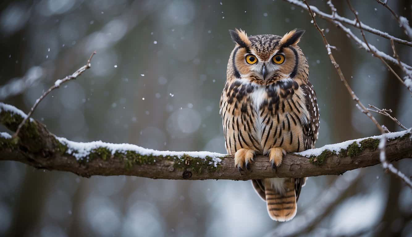 An owl perched on a branch, hooting three times, evoking a sense of spiritual significance