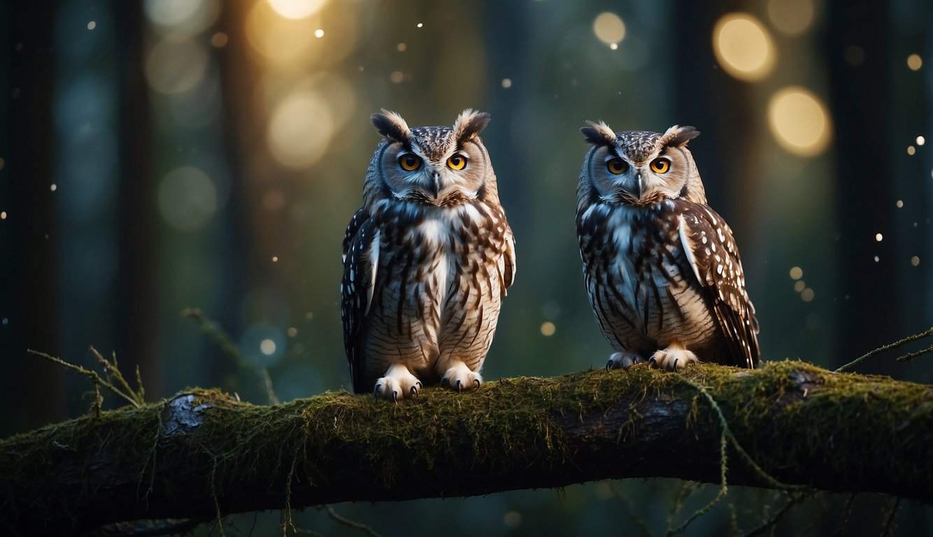 An owl hoots three times in the moonlit forest, symbolizing spiritual guidance and wisdom