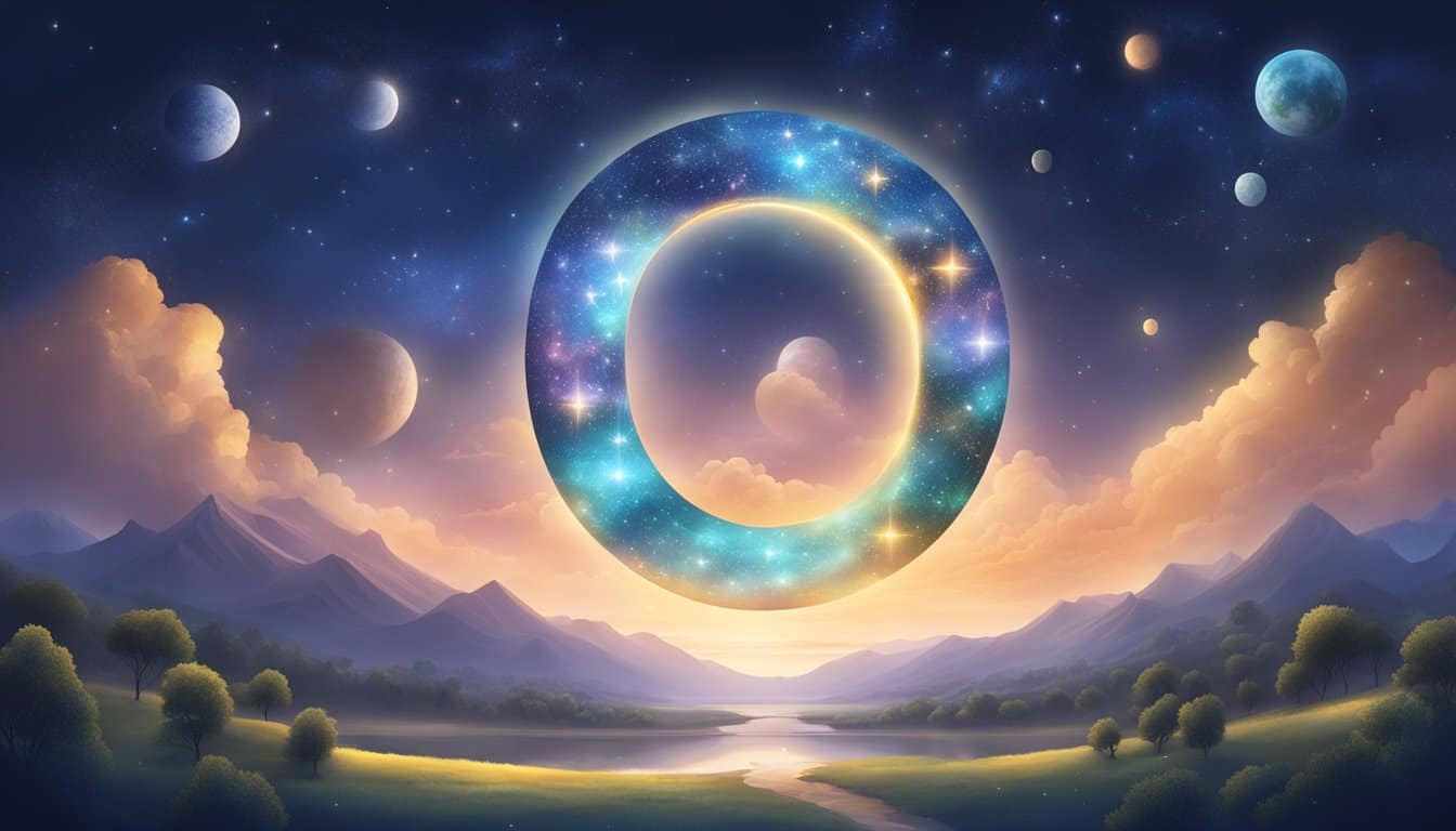 A glowing number 89 hovers above a serene landscape, surrounded by celestial symbols and a sense of divine guidance
