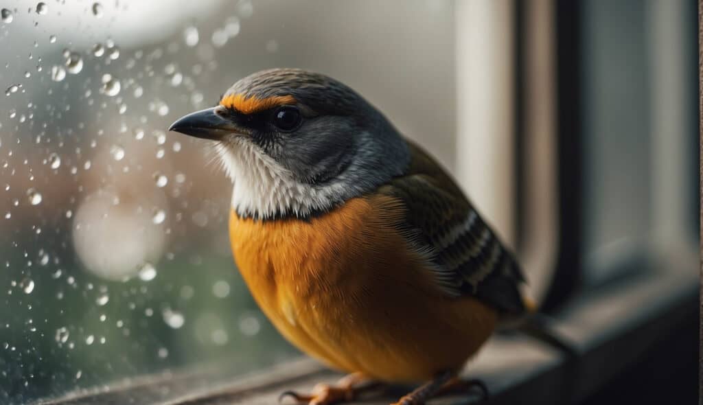 A bird pecks at a window, its beak tapping the glass with determination, as if trying to deliver a message from the spiritual realm