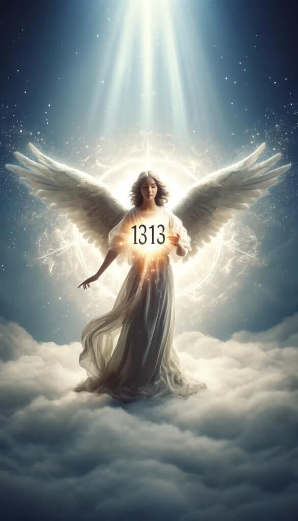 angel number 1313, featuring a guardian angel. The number is prominently displayed in a serene and uplifting environment. Pinterest image.
