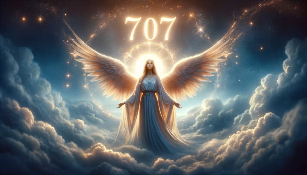 picture of a guardian angel with the number 707 above