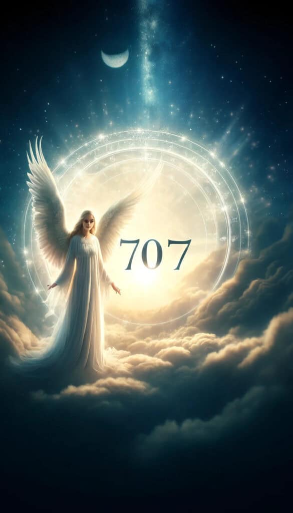 picture of a guardian angel with the number 707 next to it