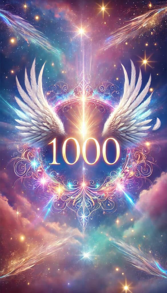 number 1000 (1-0-0-0) clearly and fully visible, prominently displayed at the center. The design emphasizes the number with a vibrant background and ethereal elements to enhance its spiritual significance.