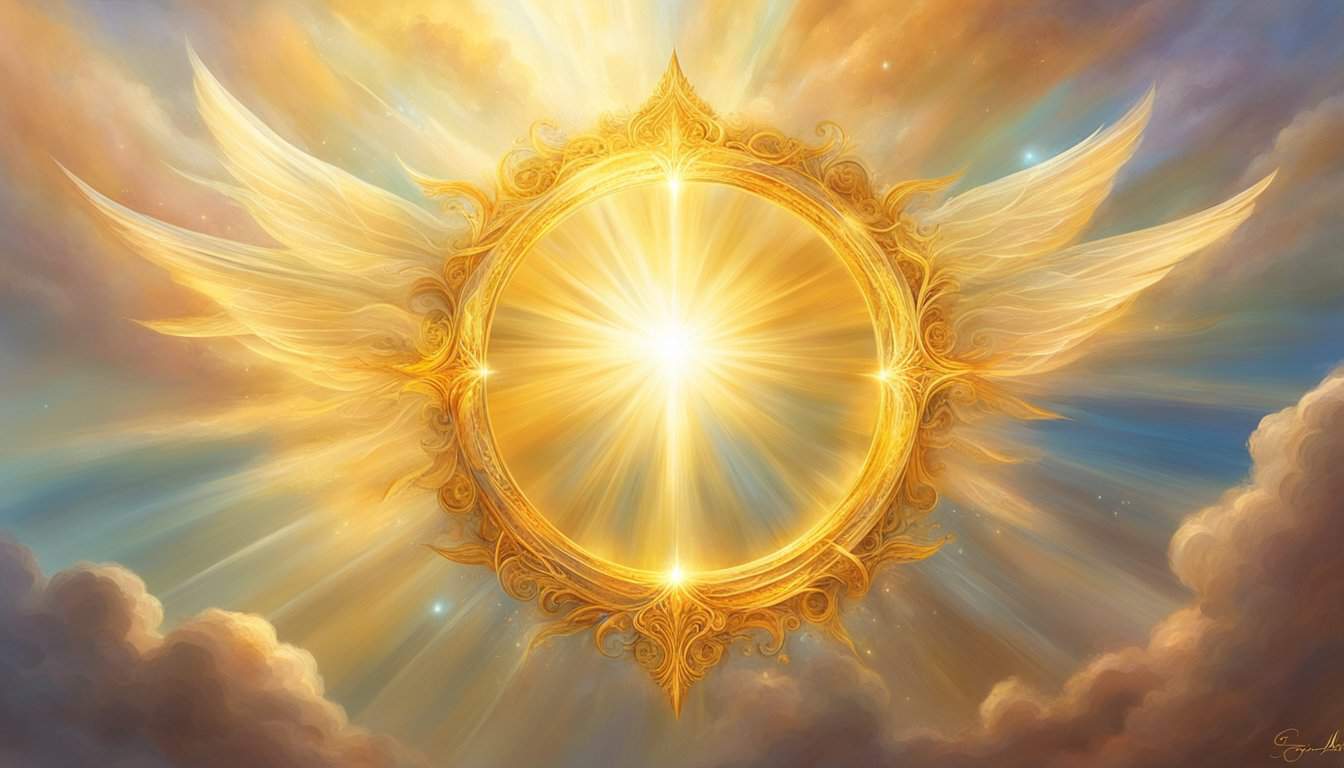 A golden halo surrounds the number 38, with beams of light radiating outwards, symbolizing abundance and success
