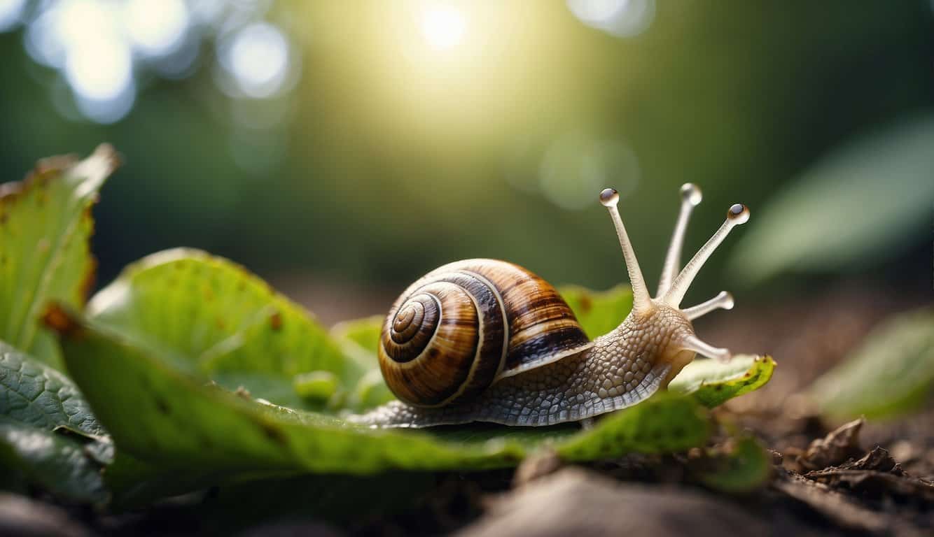 A snail slowly crawls up a leaf, symbolizing patience and perseverance in the spiritual realm