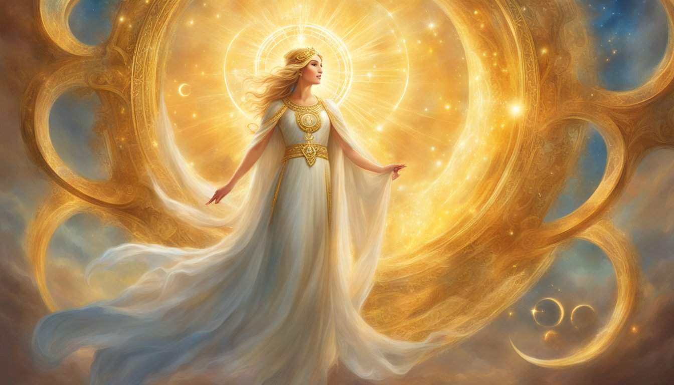 A golden halo encircles the numbers 3 and 1, radiating light and warmth. A celestial figure hovers above, blessing the numbers with divine energy