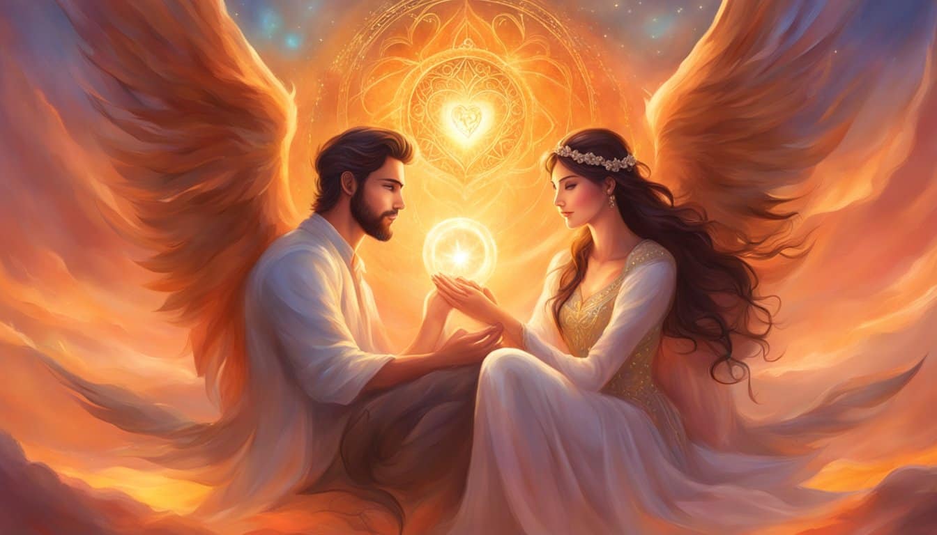 A couple sits together, surrounded by a warm glow. The number 1117 hovers above them, radiating love and harmony