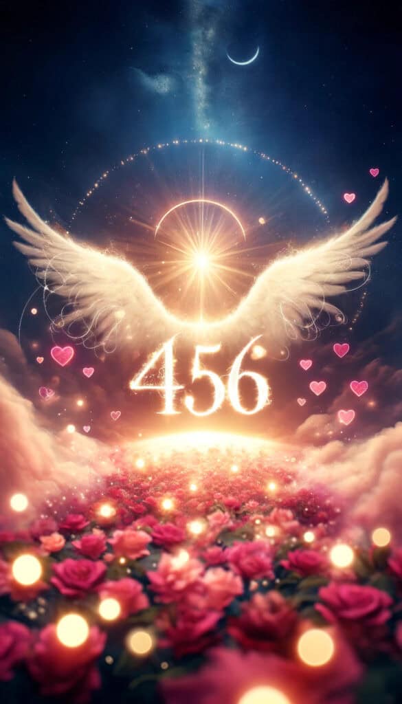 the 456 angel number, with the number "456" clearly and prominently displayed, set within a romantic and ethereal setting that enhances its spiritual and loving significance.