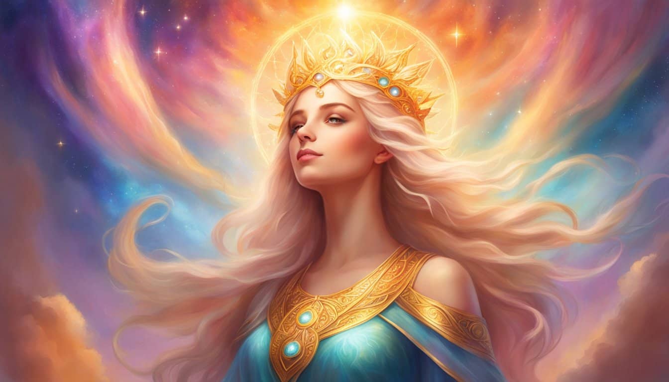 A bright, celestial figure hovers above four ascending numbers: 1234, radiating positivity and guidance. The background is filled with a sense of hope and clarity