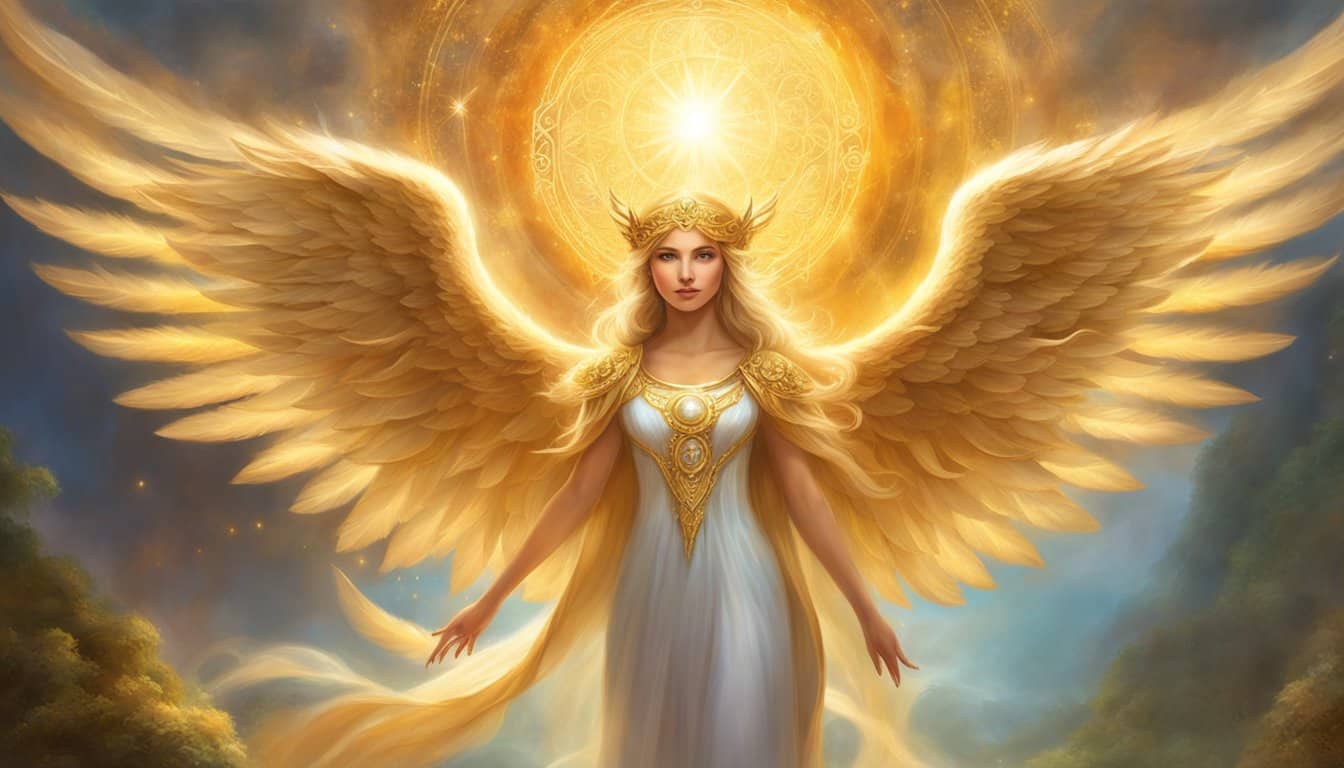 A golden halo surrounds the numbers 3 and 6, radiating a warm and comforting light. Angelic wings and a sense of divine presence are hinted at in the background