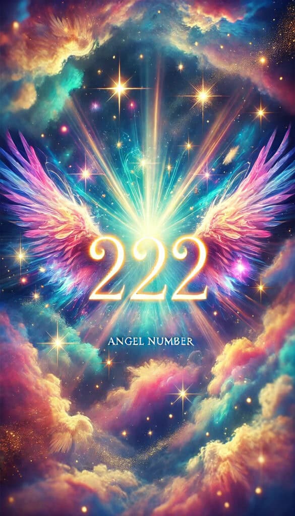 angel number 222 displayed with wings