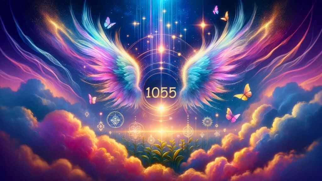 angel number 1055. The image prominently displays the number 1055, embodying the spiritual and transformative essence associated with this angel number: