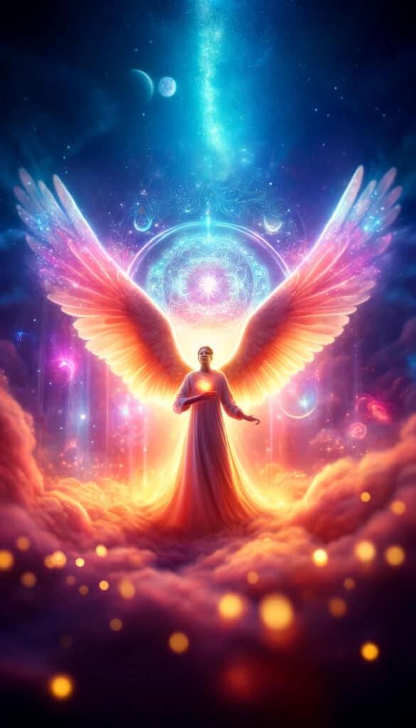 Angel Number 11022. The scene features a guardian angel in a vibrant and serene atmosphere, symbolizing encouragement and support for personal growth and achievement.