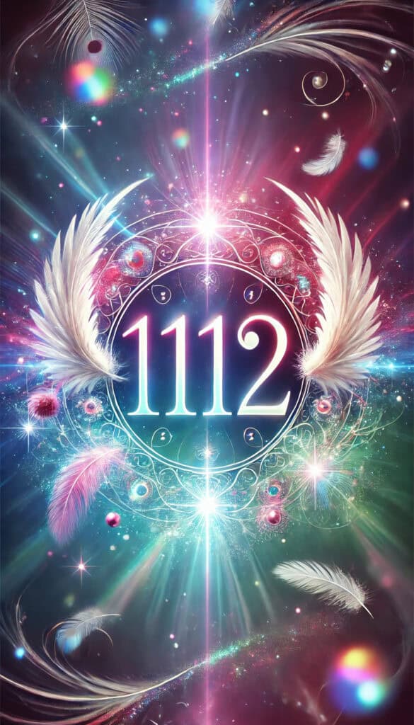 the number 1212, with the digits 12 appearing in a prominent and unobstructed way. The vibrant and colorful background, along with ethereal elements like angel wings and sparkles, enhances the spiritual and cosmic significance of the number.