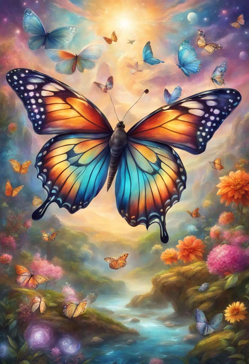 A colorful butterfly surrounded by symbols of popular spirit animals