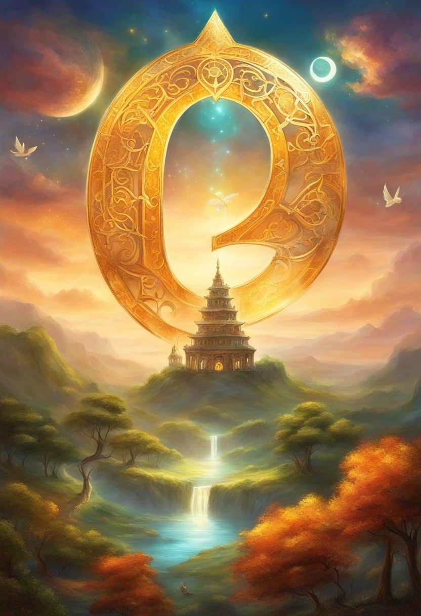 A glowing number 234 hovers above a serene landscape, surrounded by symbols of luck and prosperity