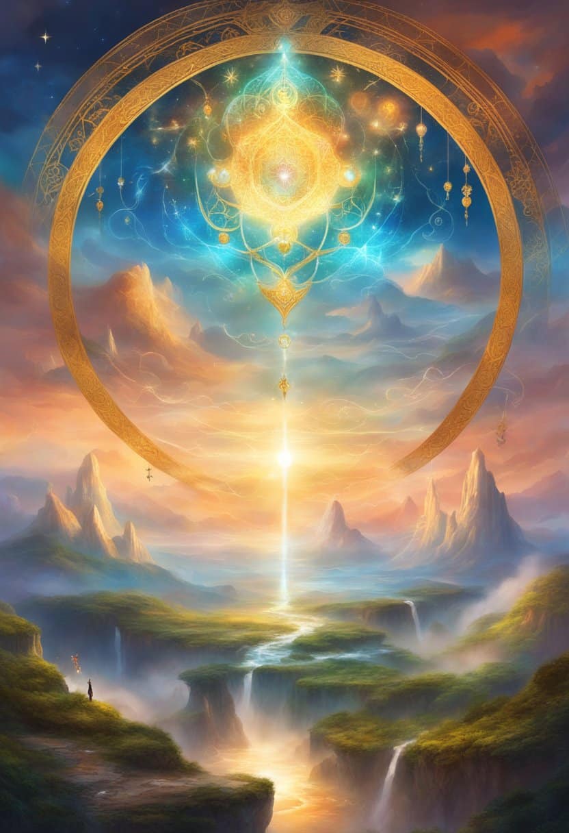 A glowing 3636 hovers above a serene landscape, surrounded by symbols of balance and harmony