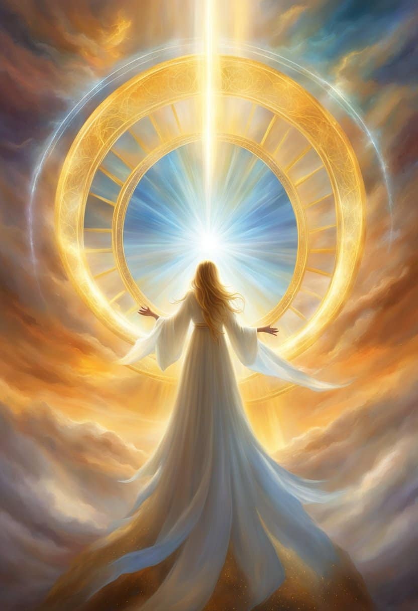 A glowing halo of light surrounds the number 771, radiating a sense of purpose and spiritual significance. Rays of energy emanate from the number, symbolizing divine guidance and protection