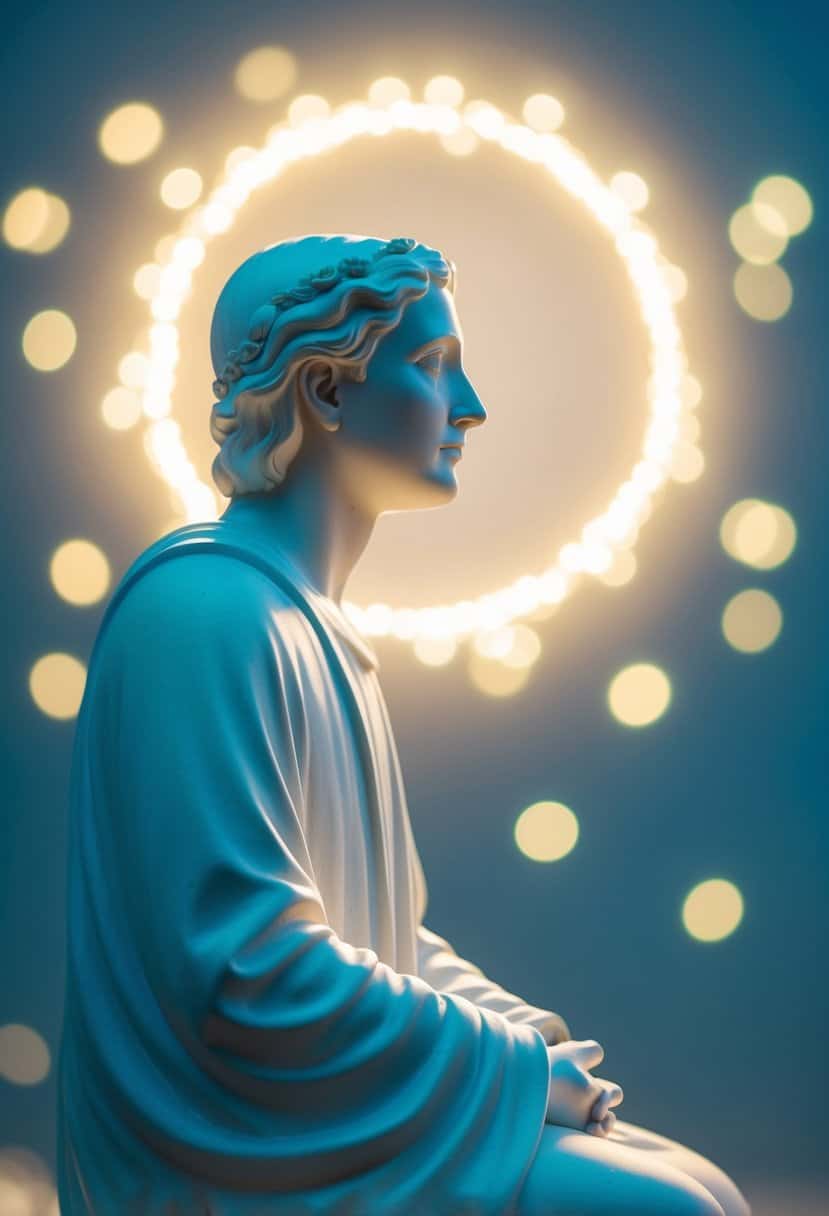 A serene figure gazes at a glowing halo of light, surrounded by the numbers 429. The figure appears contemplative, as if seeking understanding or guidance