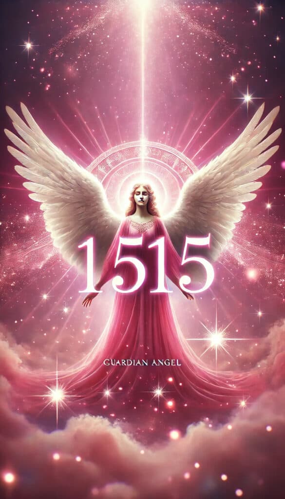 number 1515 prominently displayed along with a guardian angel, set in a pink-hued, mystical background.