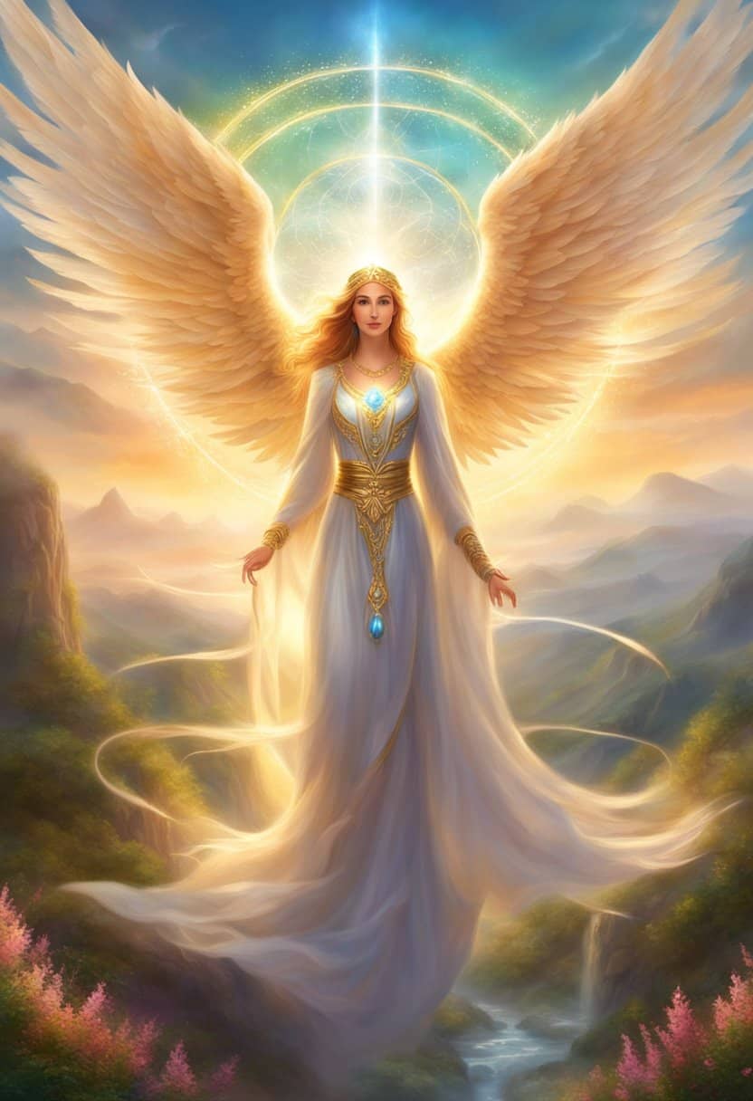 A glowing 1515 angel number hovers above a serene landscape, radiating powerful energy and divine significance