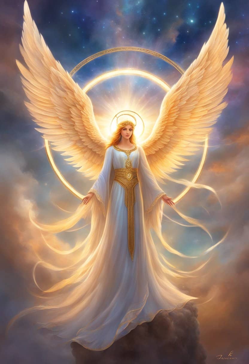 A glowing halo surrounds the number 1515, with angel wings extending from each side, symbolizing divine guidance and protection